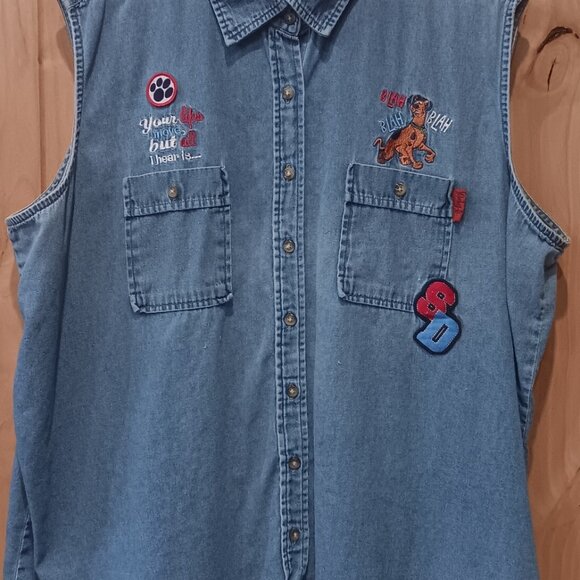 Cartoon Network Tops - Vintage 2003 Scooby Doo Womens Plus Sz 22W/24W Denim Vest Pockets Sleeveless